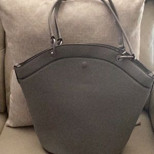 Large gray leather tote.